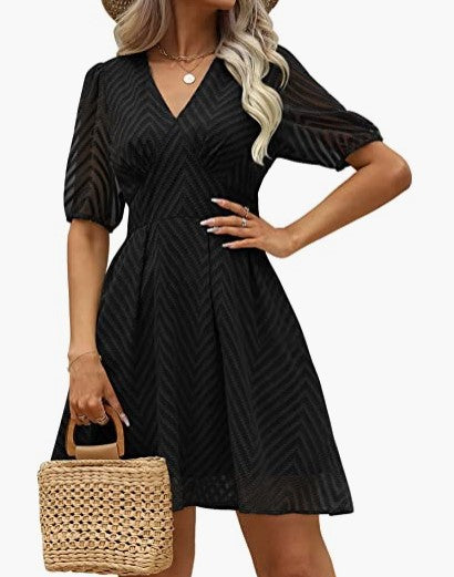 Dam A-linjig Klänning V-hals Korta Ärmar Mjukt Tyg 5