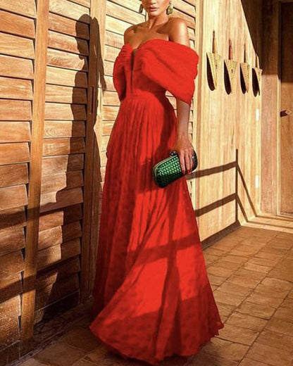 Variant image for Dam Klänning Off-Shoulder Puffärmar Polyester Elegant Knälång-1