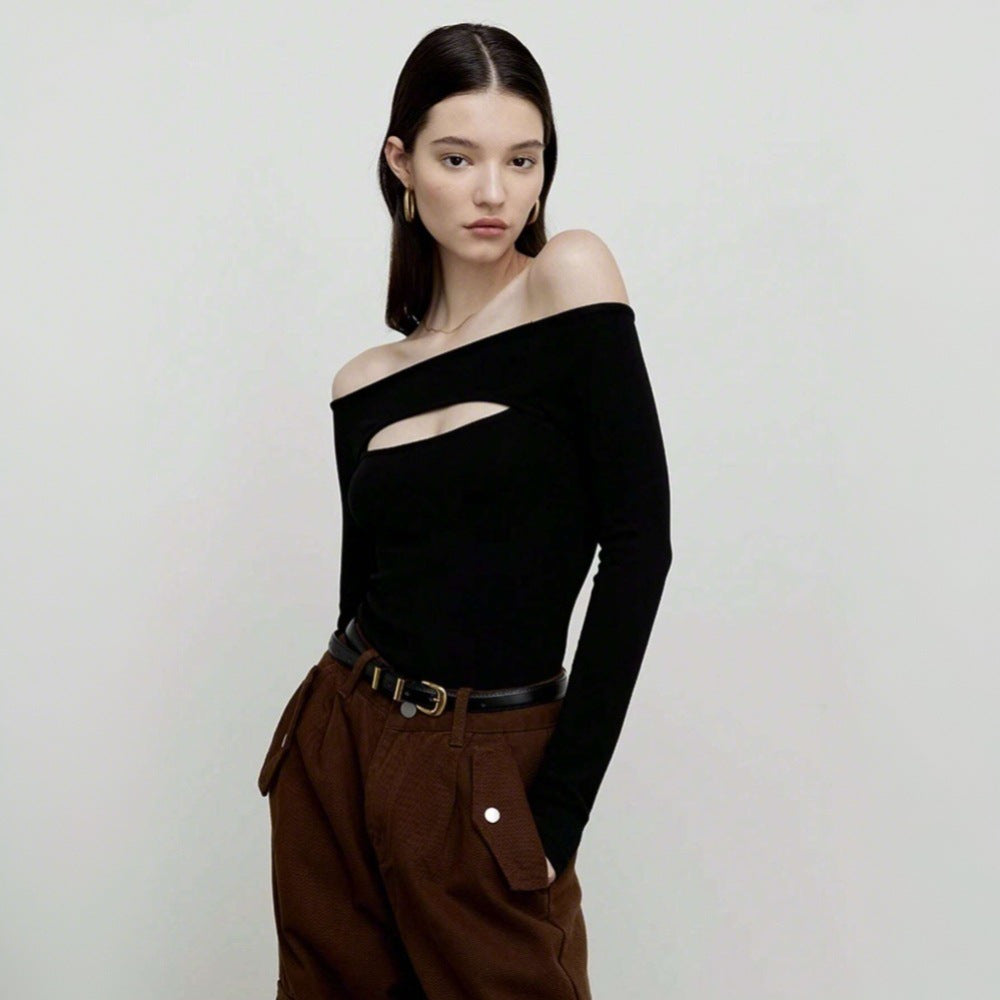 Off-Shoulder Festtopp med Utskärningar för Dam – Elastisk och Bekväm Topp för Fest och Avslappnade Tillfällen 3