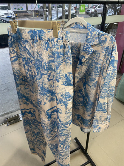 Kvinnors Byxdress Tryckt Skjorta Vida Byxor Polyester 5