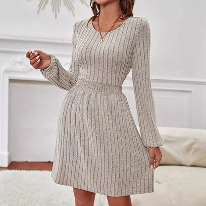 Kvinna A-linjeformad Klänning Långa Ärmar Högkvalitativt Tyg-2