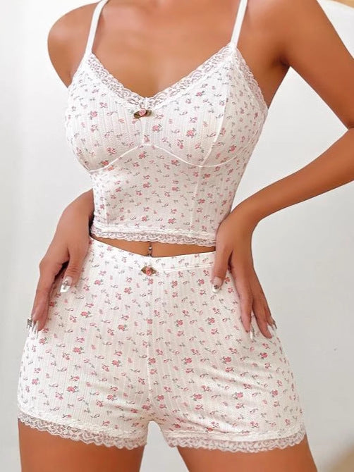 Dam Loungewear Set Blommig Design Mjuk Polyester Avslappnad Passform-3