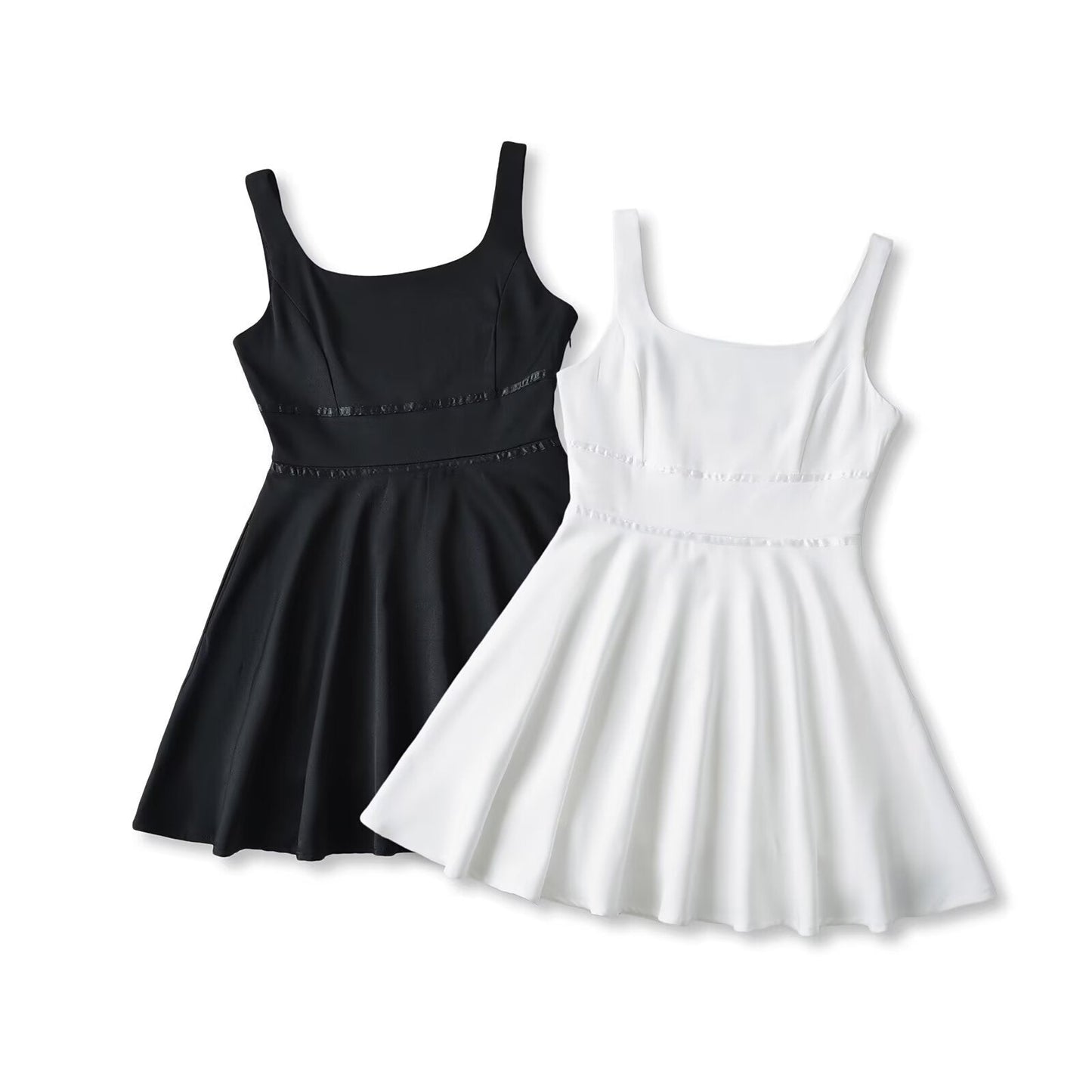 Dam Klänning Spaghetti Band Ryggfri Tvåfärgad Polyester Fina Dam Klänningar-2