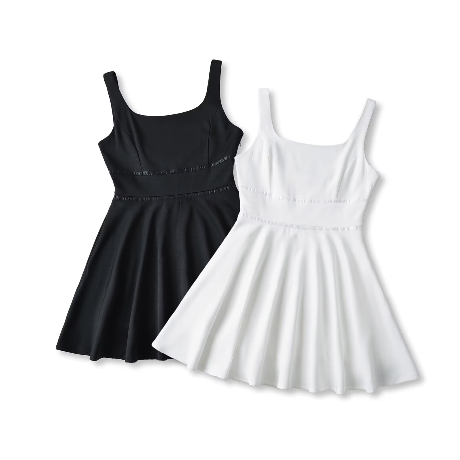 Dam Klänning Spaghetti Band Ryggfri Tvåfärgad Polyester Fina Dam Klänningar-2