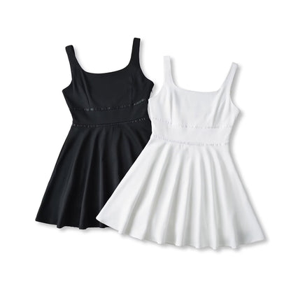 Dam Klänning Spaghetti Band Ryggfri Tvåfärgad Polyester Fina Dam Klänningar-2