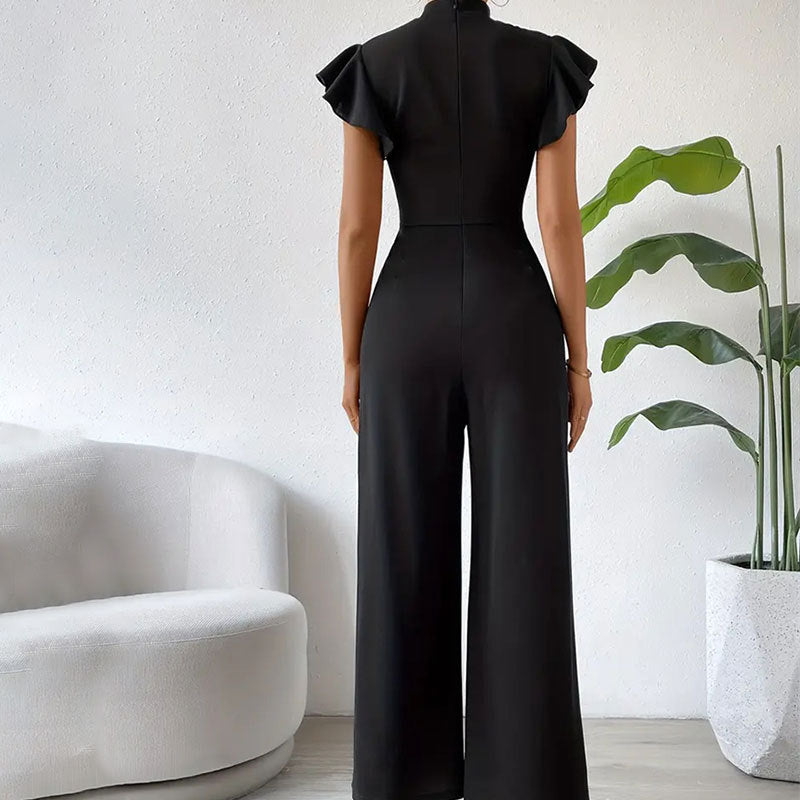 Kvinnors Jumpsuit Bred Ben Höghalsad Rüsch Detaljer Andningsbart Elastiskt Tyg 5