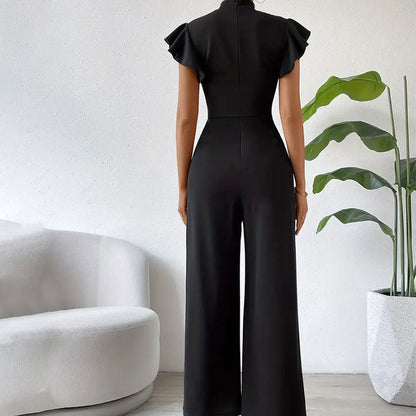 Kvinnors Jumpsuit Bred Ben Höghalsad Rüsch Detaljer Andningsbart Elastiskt Tyg 5