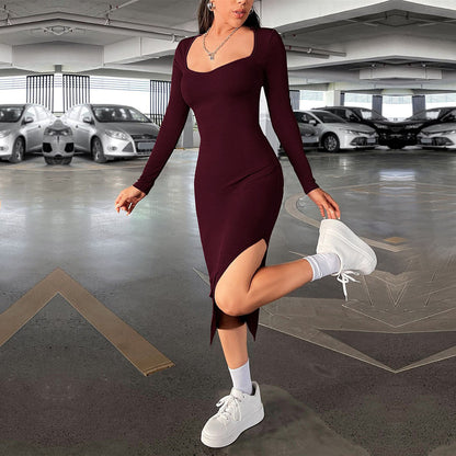 Kvinnors Bodycon Klänning Fyrkantig Uskärning Mjuk Polyester-4