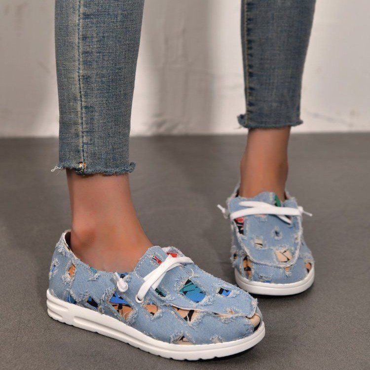 Kvinnors Sneakers i Denimdesign med Andningsbara Skär och Lätt Sula – Bekväm och Trendig Fritidssko 4