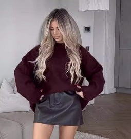 Stickad Dam Tröja Överdimensionerad med Mjukt Material och Rymliga Ärmar – Casual Design för Fritidsaktiviteter 1