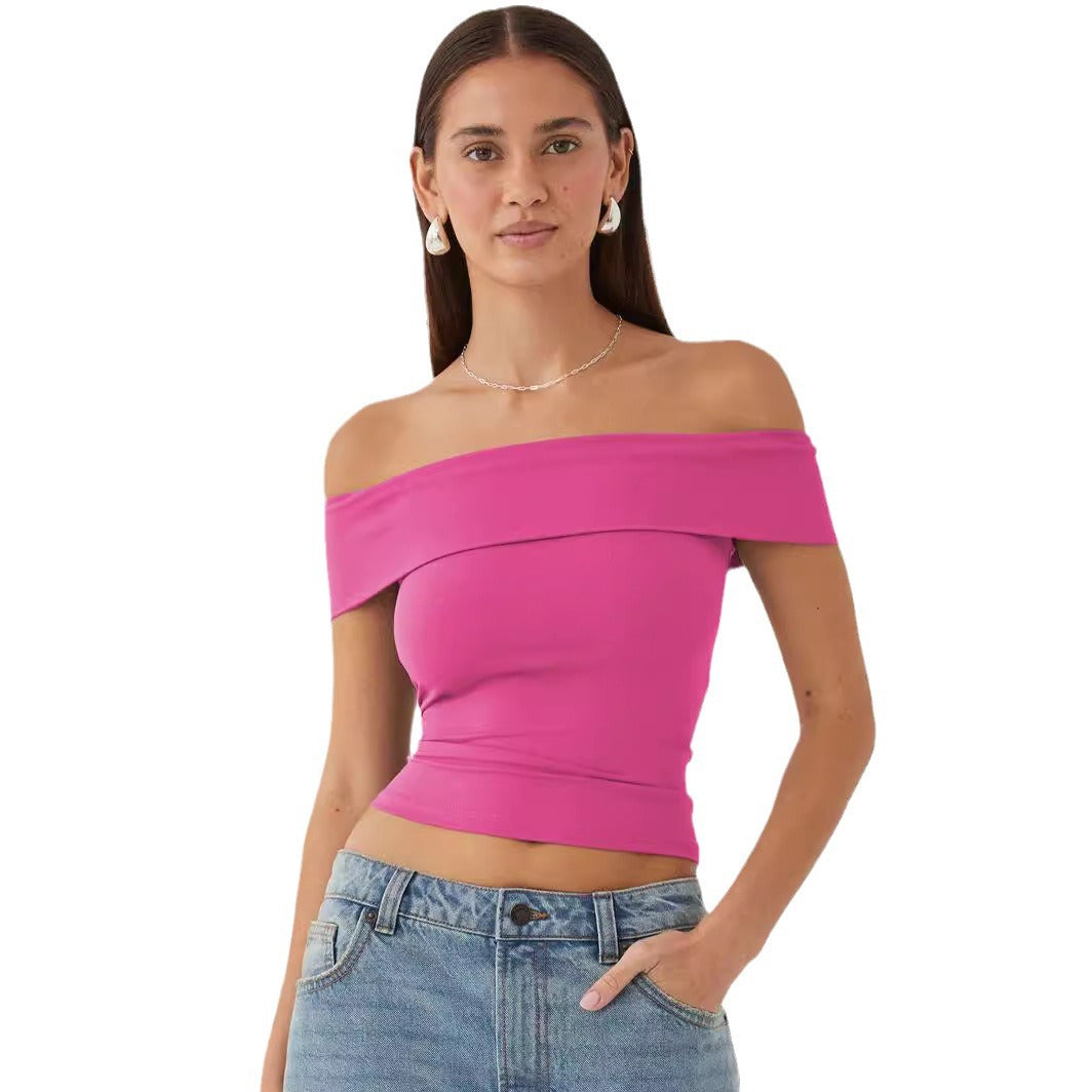 Dam Crop Top Enaxlad Polyester Trendig-3