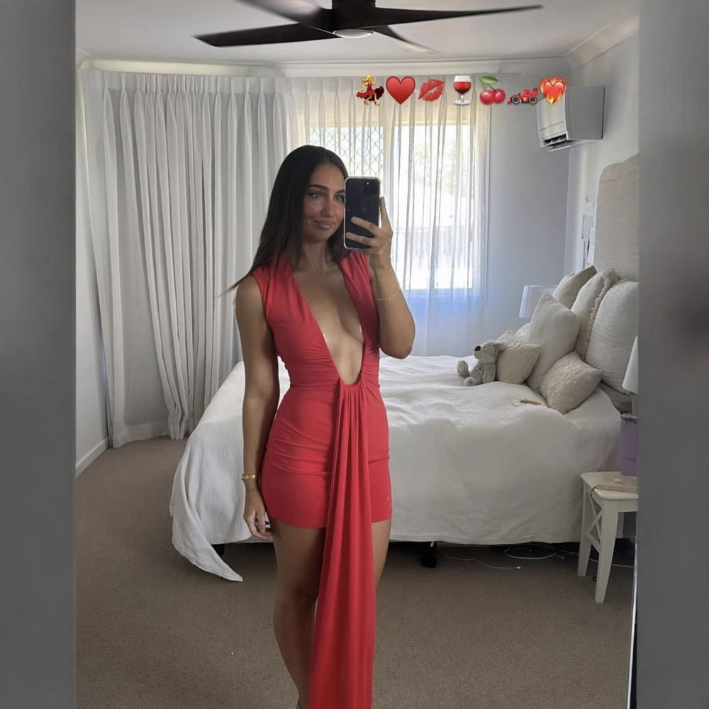 Kvinnors Omslagsklänning V-ringning Draperad Elastiskt Tyg-3