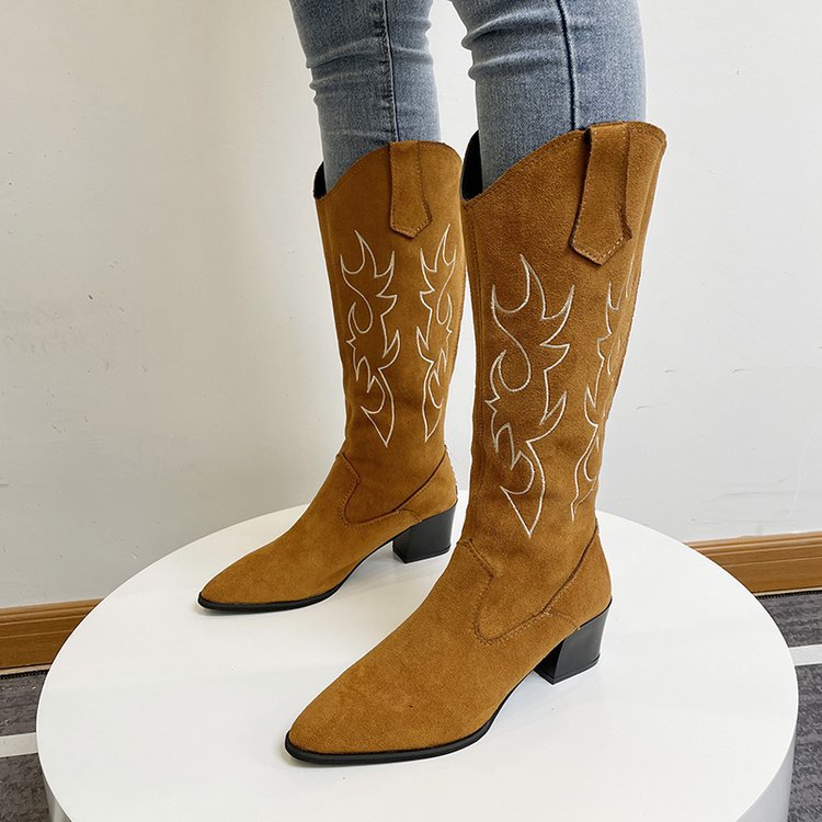 Dam Stövlar i Multicolor Lapptäckmönster - Fashionabel Klack av Mocka, 7 cm Klackhöjd, Stl 36-41 5