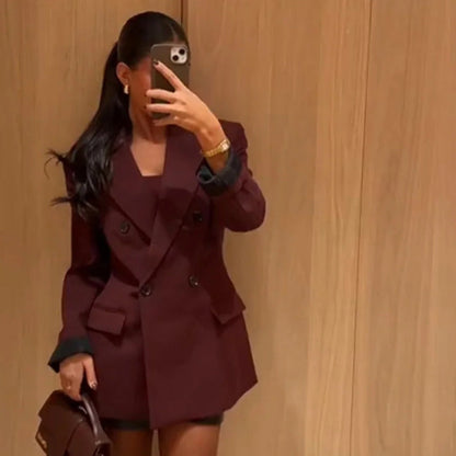 Kvinnors Blazer Dubbelrast Elegant Högkvalitativt Tyg-3