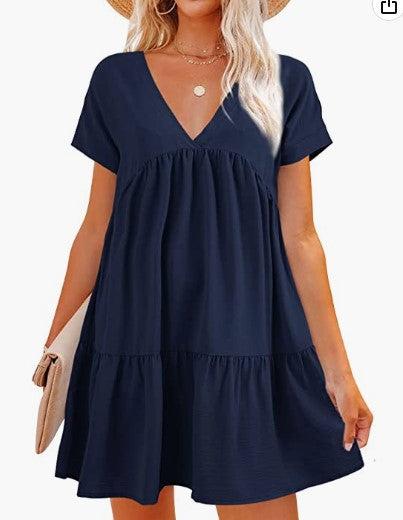 Elegant V-Hals Dam Klänning med Rufsad Design – Fina och Luftiga Damklänningar för Speciella Tillfällen 8