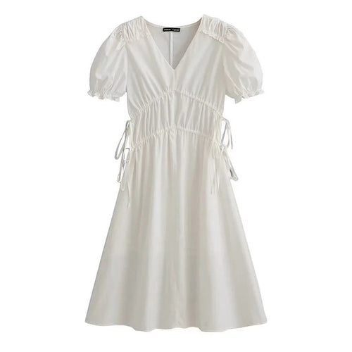 Dam Sommarklänning Med Rüsch Detaljer Elastiskt Midjetåg Andningsbart Tyg 1