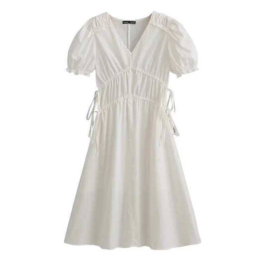 Dam Sommarklänning Med Rüsch Detaljer Elastiskt Midjetåg Andningsbart Tyg 1