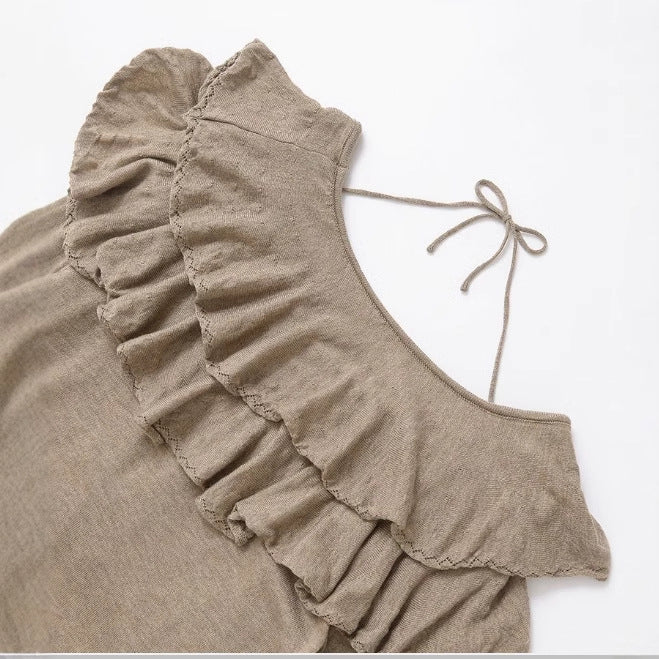 Kvinnors Beskuren Topp Ruffad Halsringning Långärmad Andningsbar Tyg-5