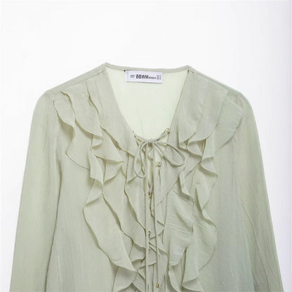 Unisex Skjorta Halvtransparent V-Hals Polyester Bomull-4