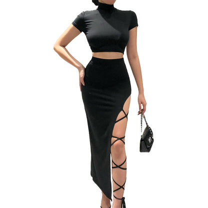 Kvinnors Crop Top Lång Kjol med Slits Andningsbart Material 6