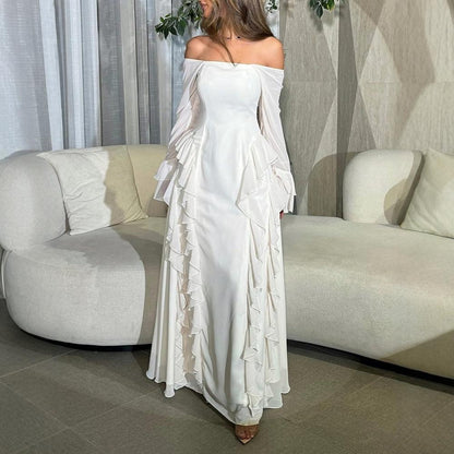 Fina Damklänningar A-linjeformad med Spets Långärmad Tyget-2