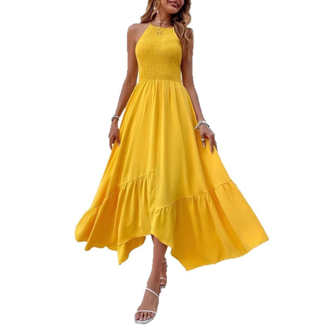 Kvinna Asymmetrisk Bärarklänning Midi Polyester-6