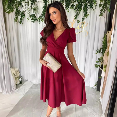 Damklänning A-linje Puffärmar Polyester Elegant Festlig Klänning-1