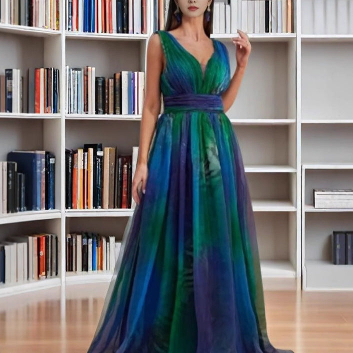 Maxi Klänning Dam Blommig Chiffong A-Linjeform Långa Ärmar-2