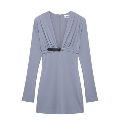 Kvinna Miniklänning A-Line Lång Ärmar Polyester-1