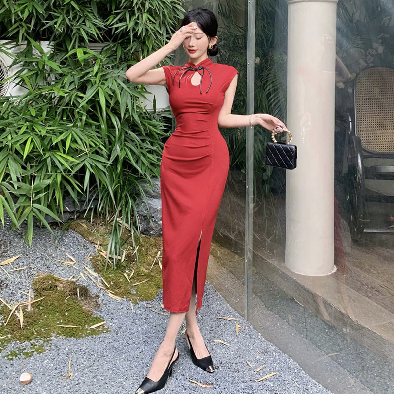 Damklänning Slim-Fit Vintage Polyester Cheongsam-3