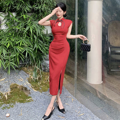 Damklänning Slim-Fit Vintage Polyester Cheongsam-3