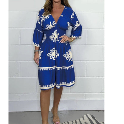 Dam Klänning Tre-kvartsärm Sommartryck Polyester-4