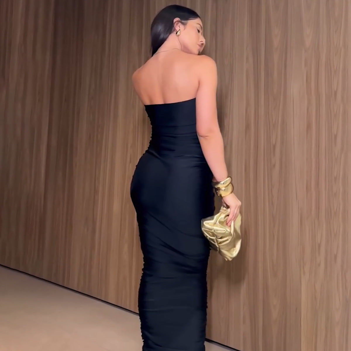 Damklänning V-ringad Slim Fit Blyertskjol Polyester-3