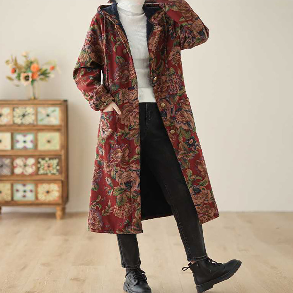 Dam Kappa Vintage Blommigt Tryck Lätt Polyester-3