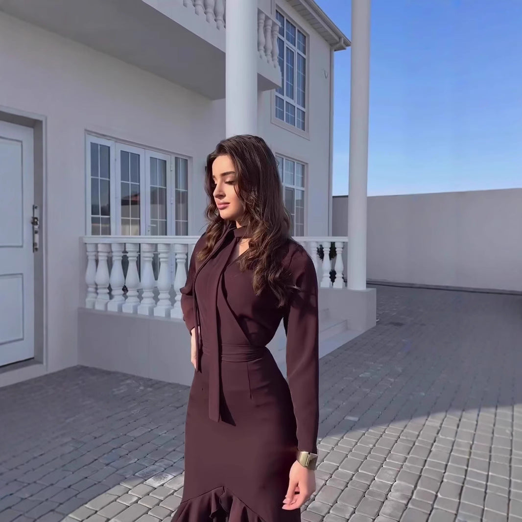 Damklänning Slim Fit Med Volangkant Polyester-5