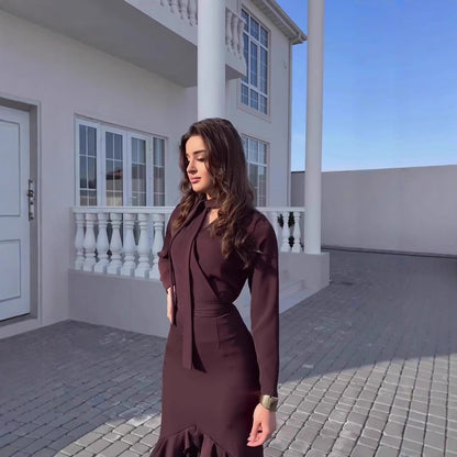 Damklänning Slim Fit Med Volangkant Polyester-5