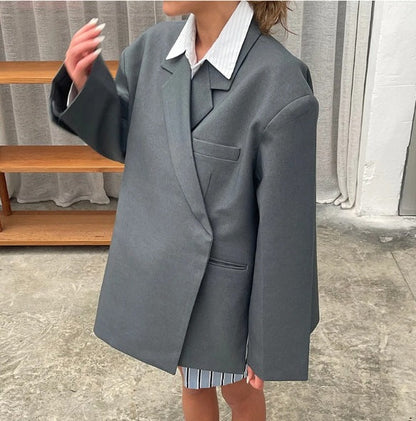 Dam Blazer Överdimensionerad Modern Silhuett Högkvalitativt Tyg 7
