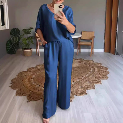 Dam Byxdress V-Hals Tre-Fjärdedelsärmar Siden-4