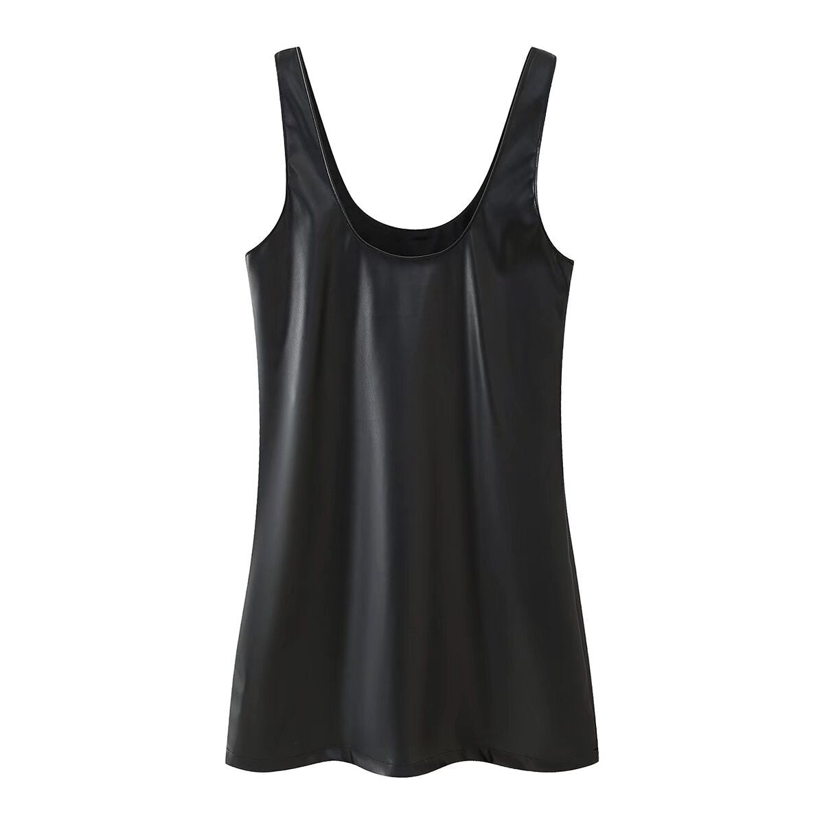 Kvinna Mini Klänning U-Hals Syntetisk Läder-2