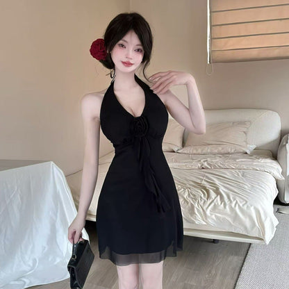 Kvinnors Mini Klänning Halterneck Polyester med Fransar-4