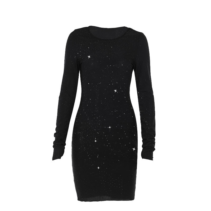Kvinnors Aftonklänning Lång Med Glitterapplikationer Andningsbart Tyg-6