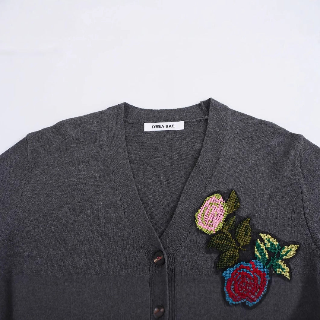Kvinnors Cardigan Blommig Broderdesign Mjukt Tyg-3