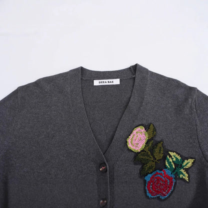 Kvinnors Cardigan Blommig Broderdesign Mjukt Tyg-3