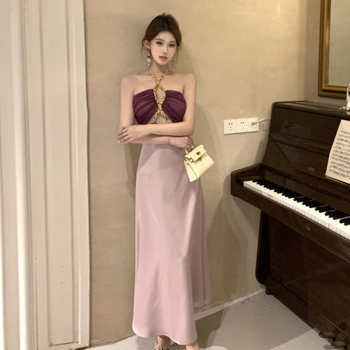 Dam Klänning Bodycon Halterneck Maxilängd Polyester-1