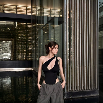 Dam Jumpsuit Off-Shoulder Hög Midja Stretchigt Tyg-2