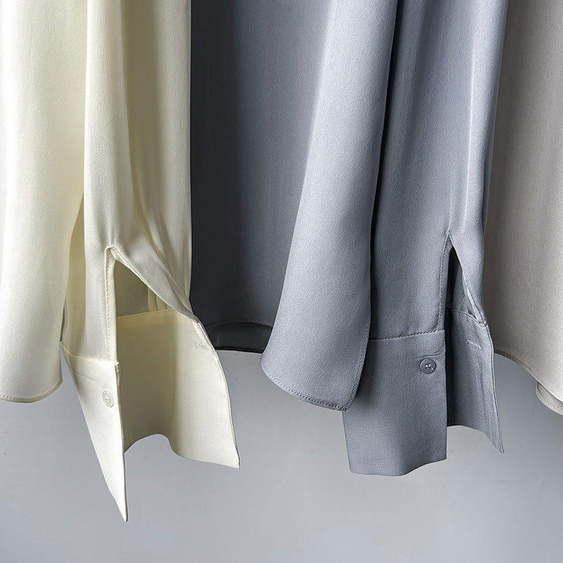 Dam Skjorta Rak Passform Silkeslen Polyester-4