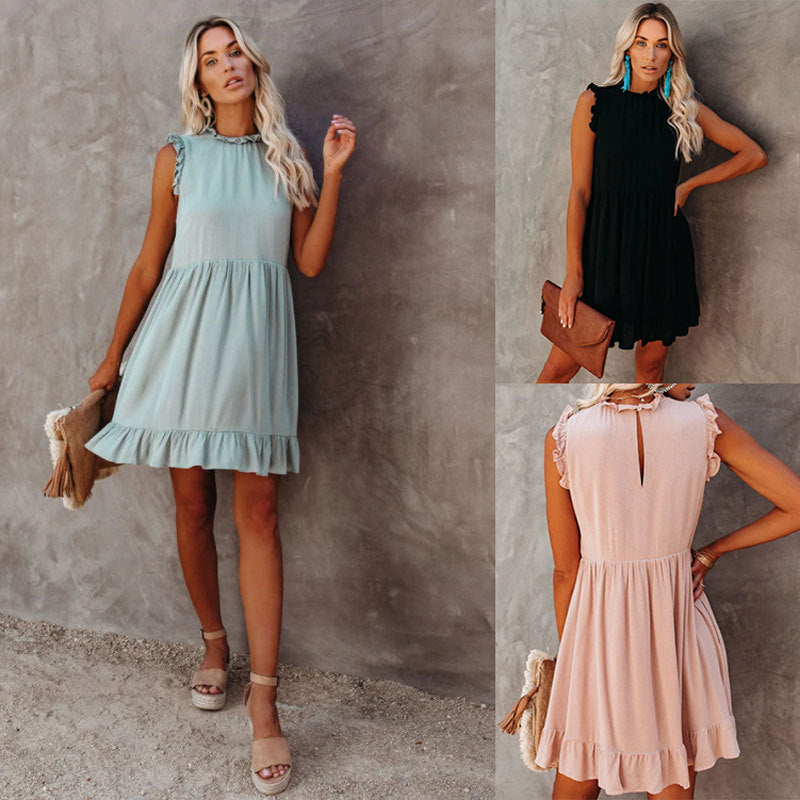 Kvinnors Ärmlös A-Linje Miniklänning Polyester-2