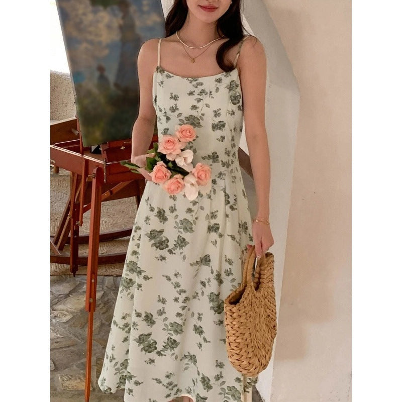 Långklänning Dam Blommönster Spaghetti Axelrem Polyester 7
