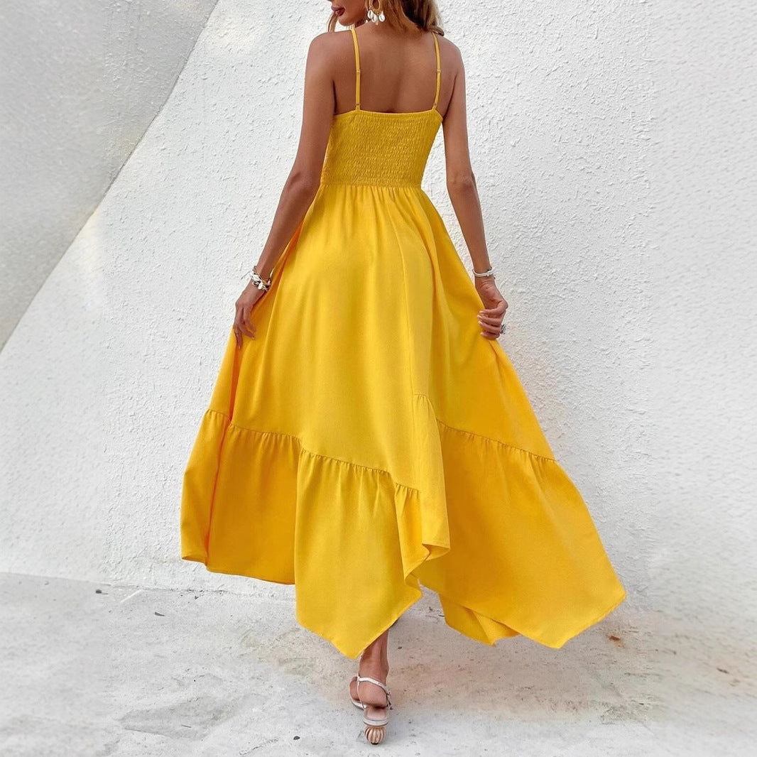 Kvinna Asymmetrisk Bärarklänning Midi Polyester-3