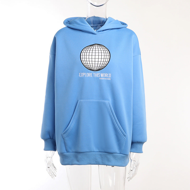 Dam Hoodie Grafisk Design Mjuk Bomullsmix 1